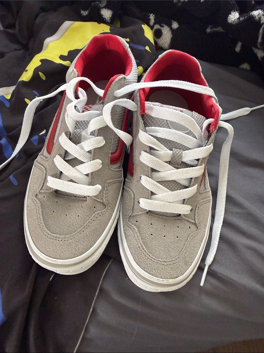 Kids Gray and Red Lace-Up vans